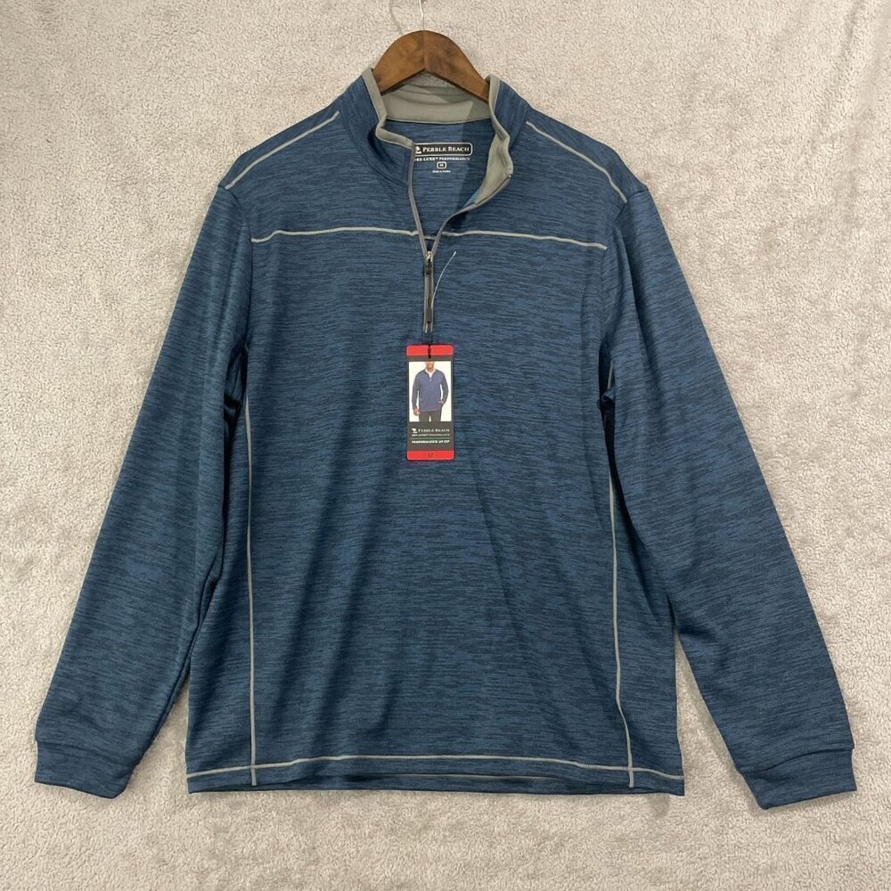 NEW Pebble Beach Men's M Dry-Luxe Performance 1/4 Zip Pullover Sweatshirt Blue - Picture 2 of 8